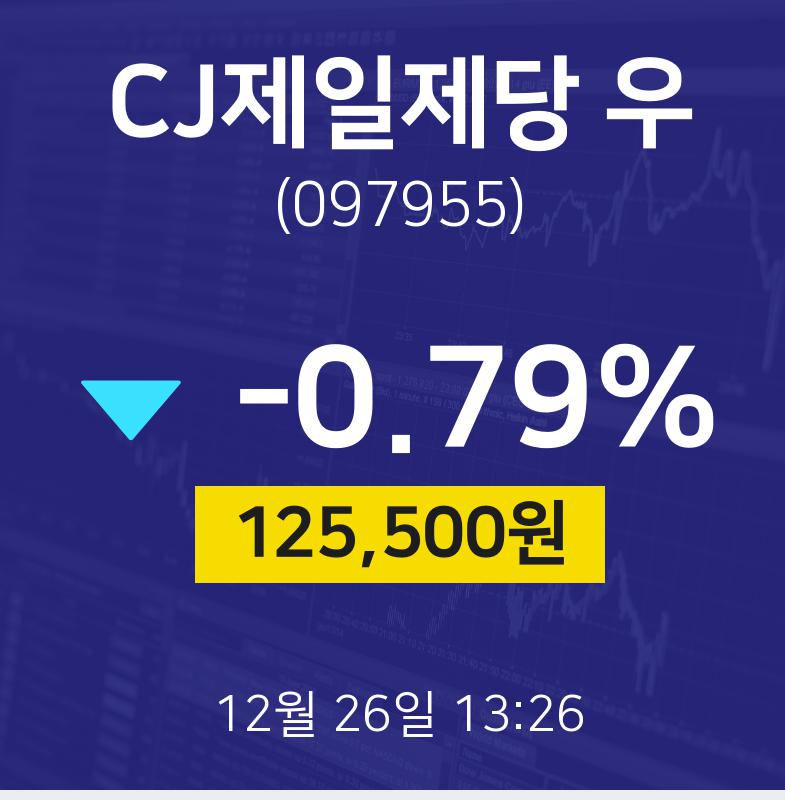 주식종목 CJ제일제당 우 주가 26일  현재 125500원