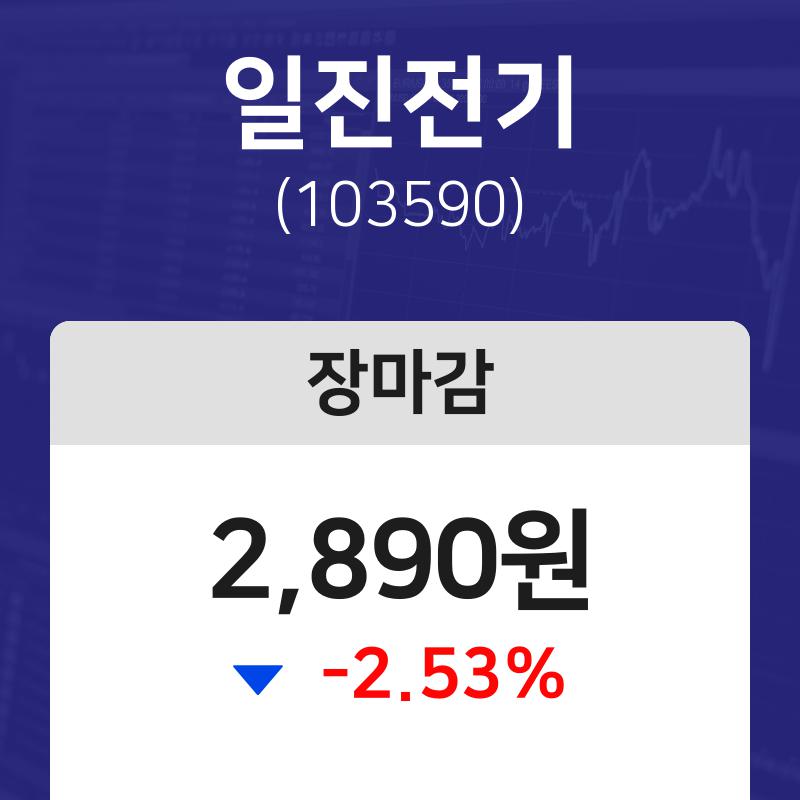 (내외마감) 26일 일진전기 마감증시 2890원...