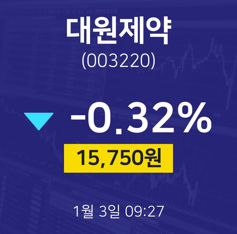1월 3일 대원제약 주식종목 -0.32% 15750원