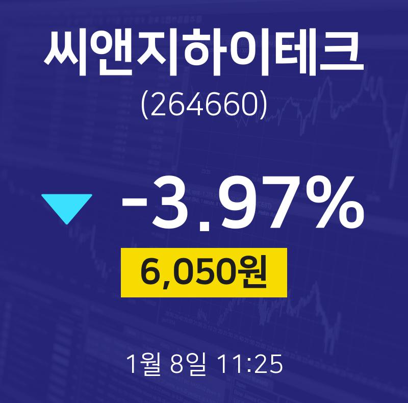 증권주식 씨앤지하이테크 주가 8일  현재 6050원
