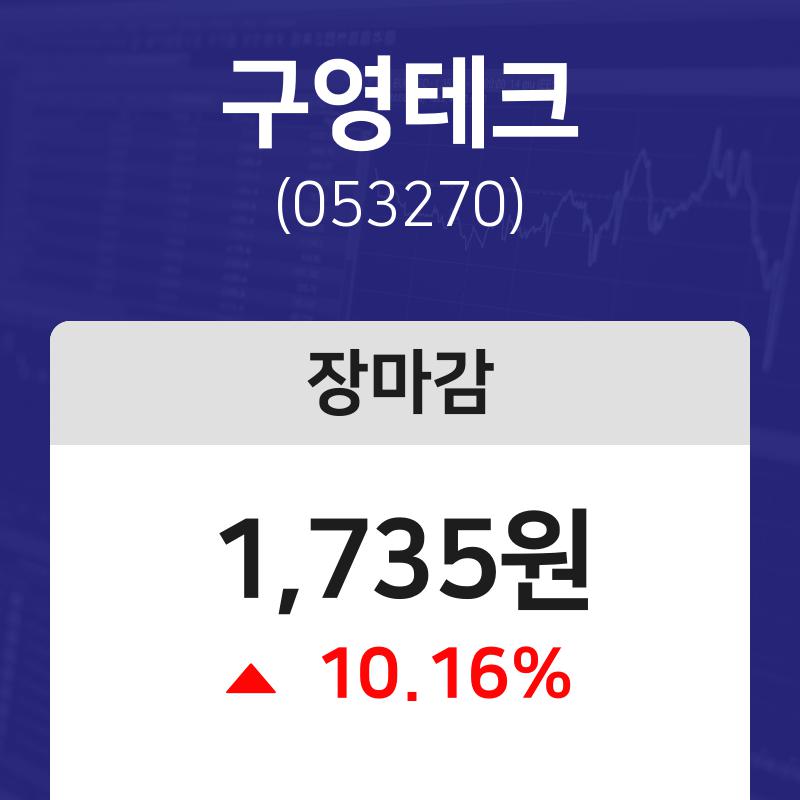 (내외TV마감증시) 18일 구영테크 마감증시 1735원...