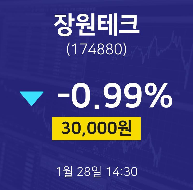 배당주식 장원테크 주가 28일  현재 30000원