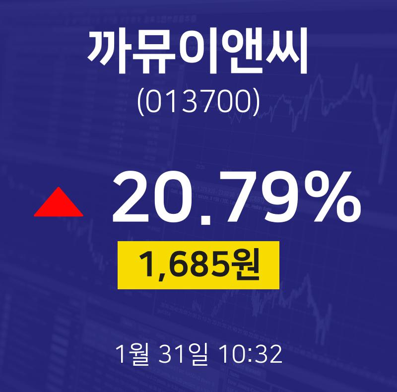 1월 31일 까뮤이앤씨 종목검색 20.79% 1685원