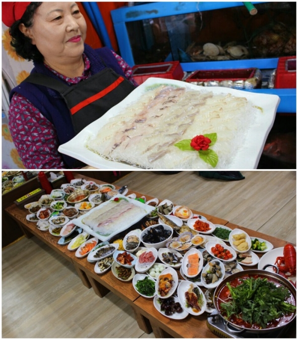 인천연안부두횟집 호남6호이모네 60첩 스끼에 랍스타 제공