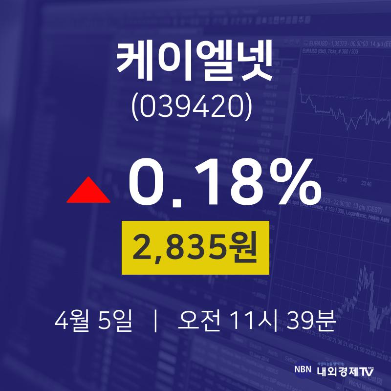 4월 5일 케이엘넷 주식증권 0.18% 2835원