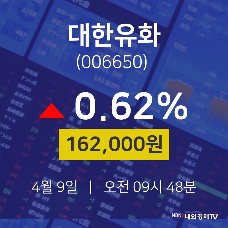 4월 9일 대한유화 주식주가 162000원  0.62%