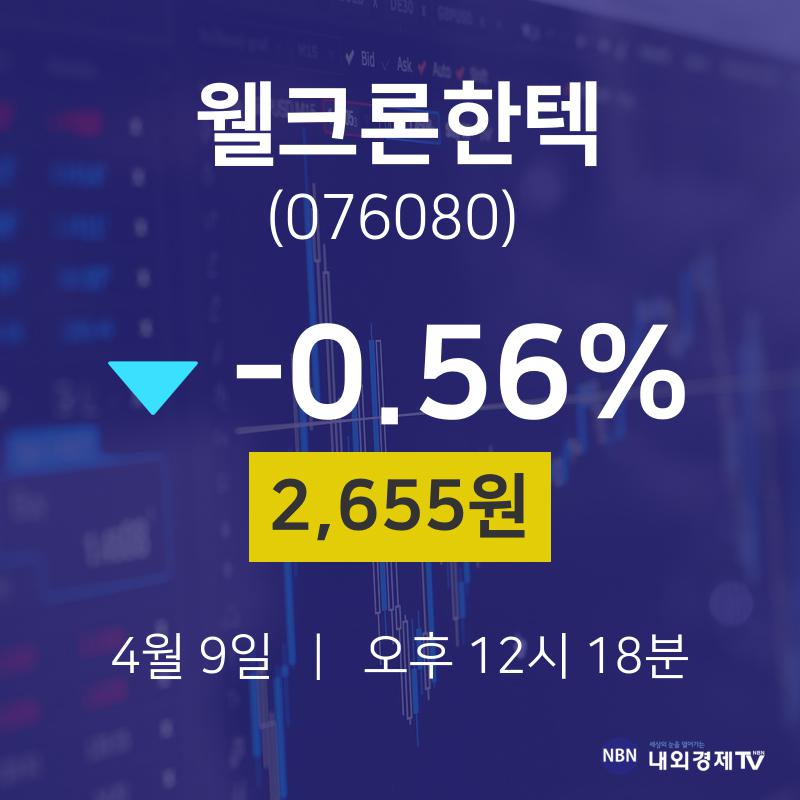 4월 9일 웰크론한텍 오늘증시 -0.56% 2655원