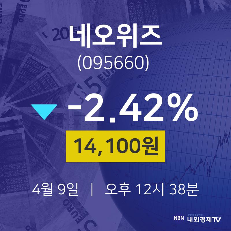 4월 9일 네오위즈 오늘주식장 14100원  -2.42%