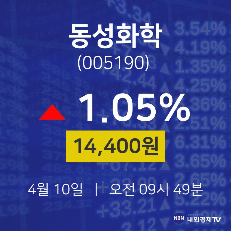4월 10일 동성화학 실시간주식현황 1.05% 14400원
