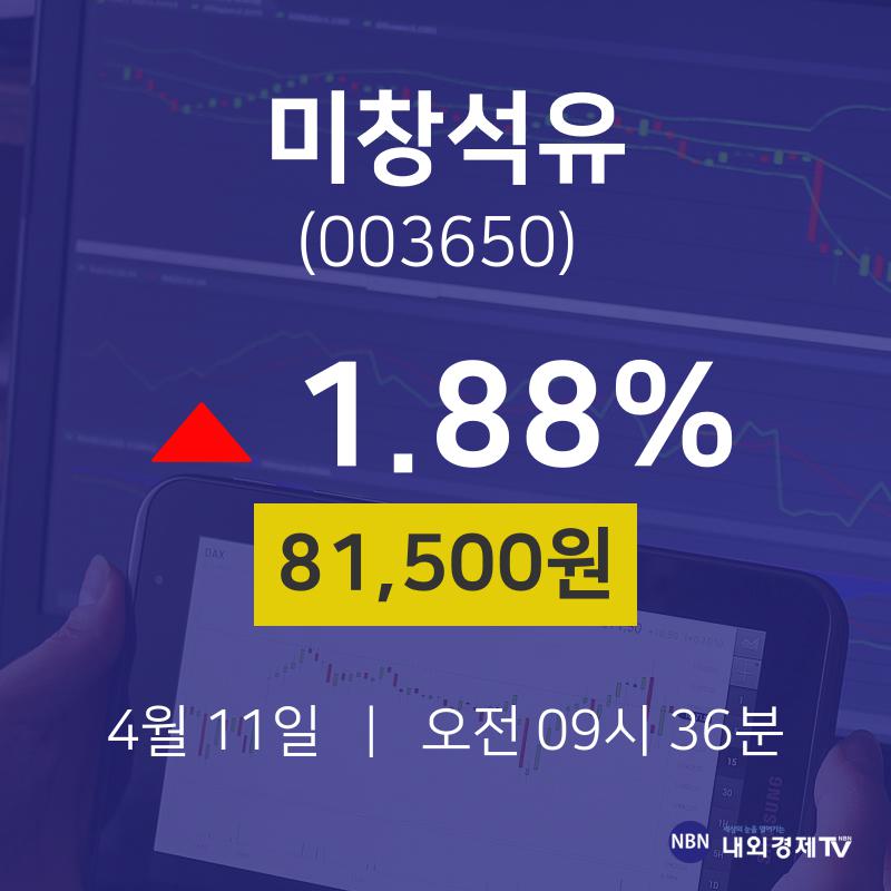 4월 11일 미창석유 오늘주식장 1.88% 81500원