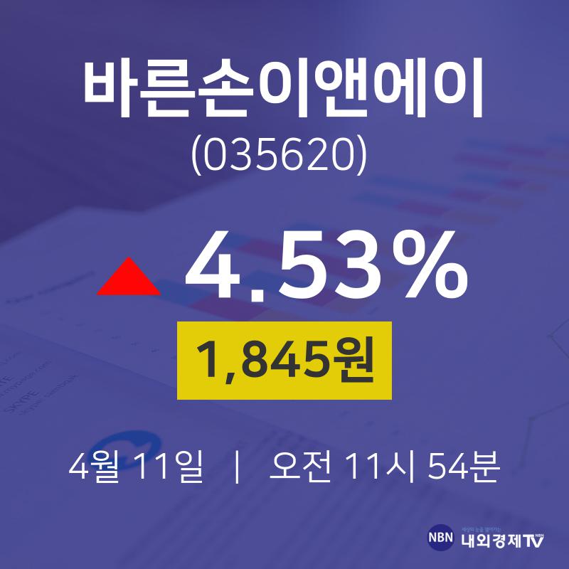 주식종목검색 바른손이앤에이 주가 11일  현재 1845원