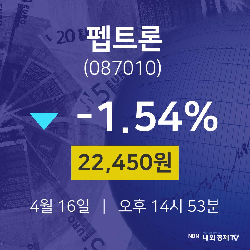 4월 16일 펩트론 주가차트 -1.54% 22450원