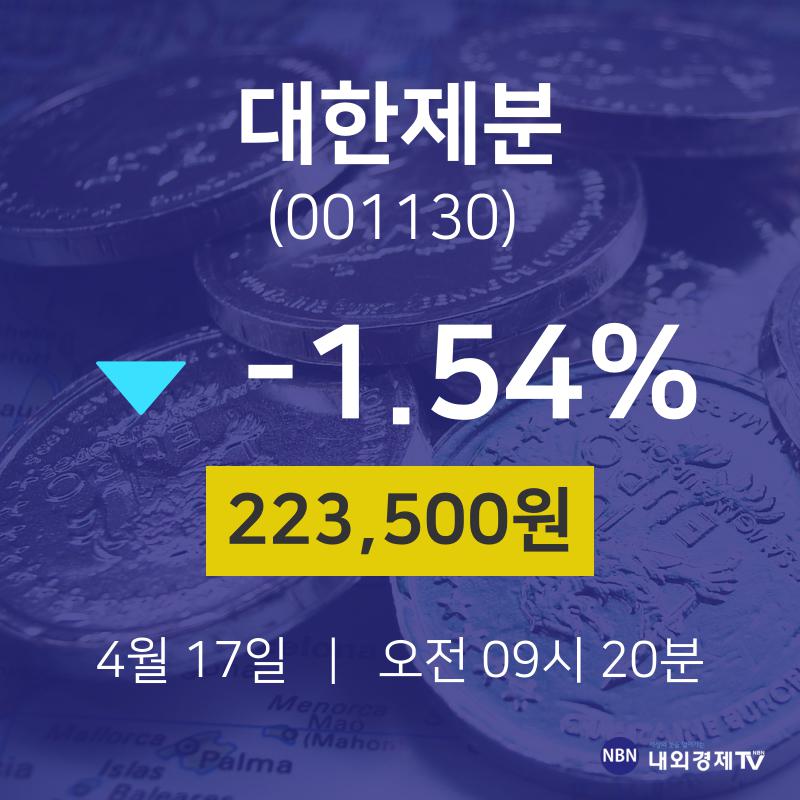 주식실시간 대한제분 주가 17일  현재 223500원