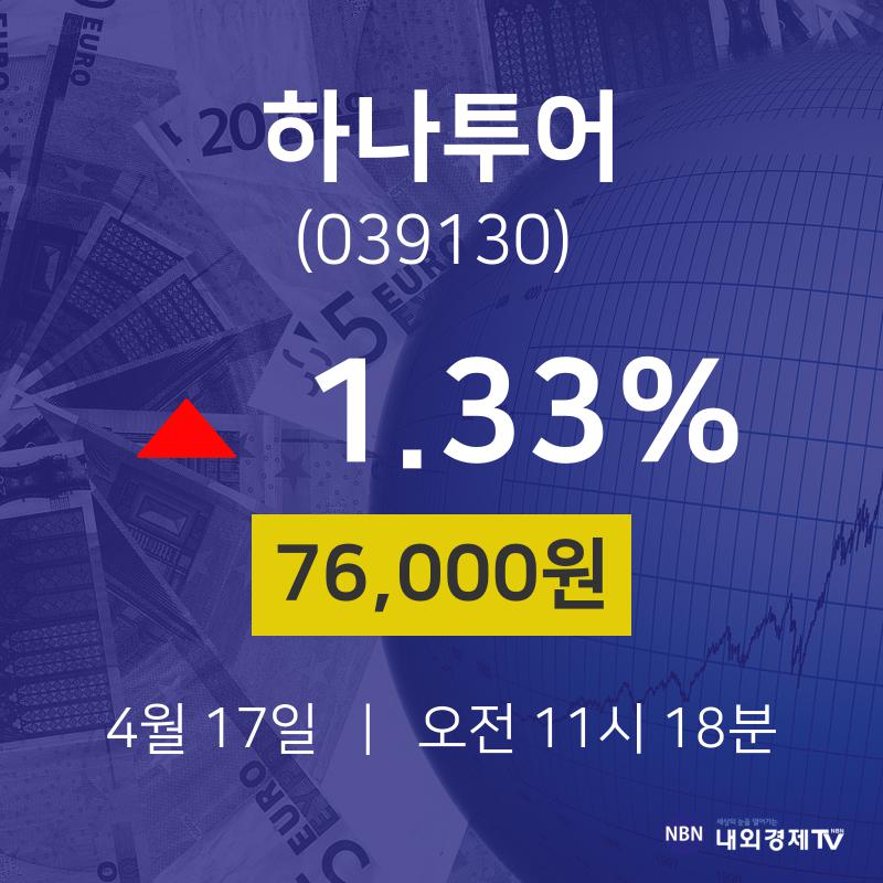 증권플러스 하나투어 주가 17일  현재 76000원