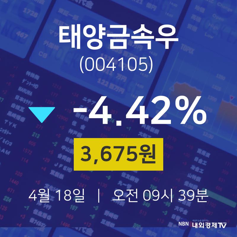 증권주식 태양금속우 주가 18일  현재 3675원