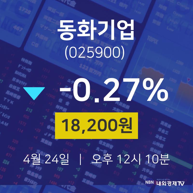 오늘주식시장 동화기업 주가 24일  현재 18200원