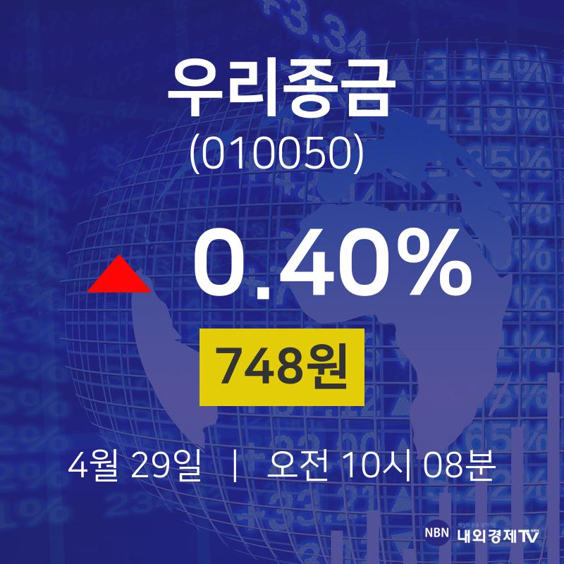 오늘주식시장 우리종금 주가 29일  현재 748원