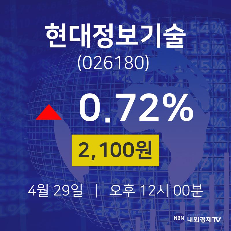 오늘주식시장 현대정보기술 주가 29일  현재 2100원