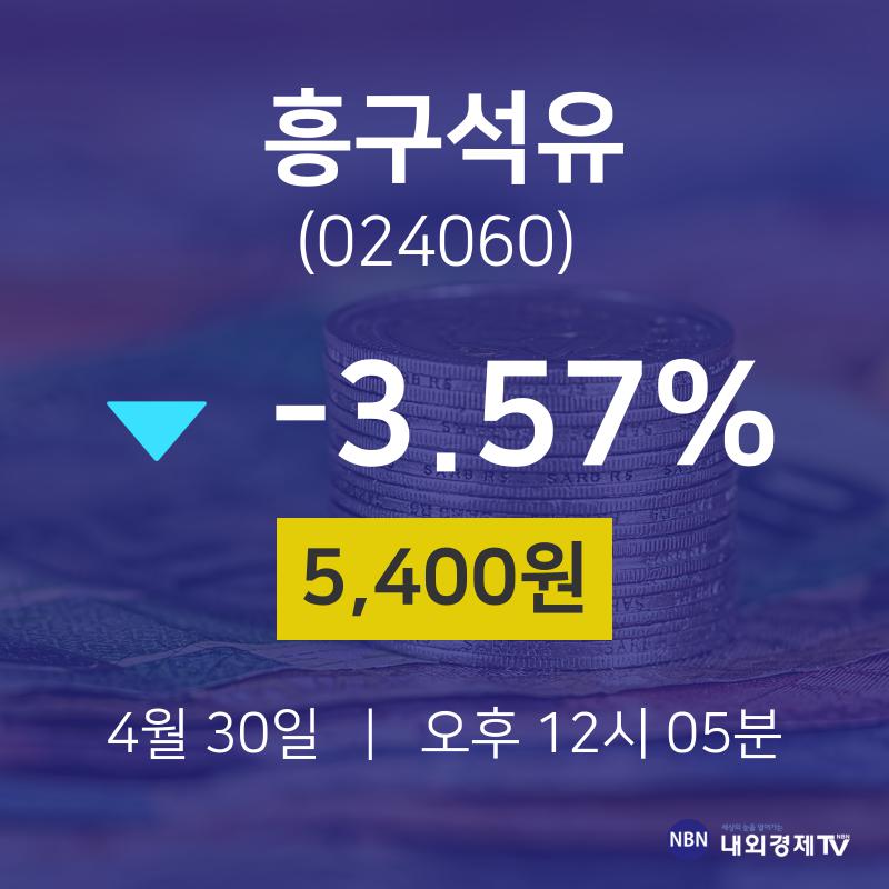 4월 30일 흥구석유 오늘증시 5400원  -3.57%