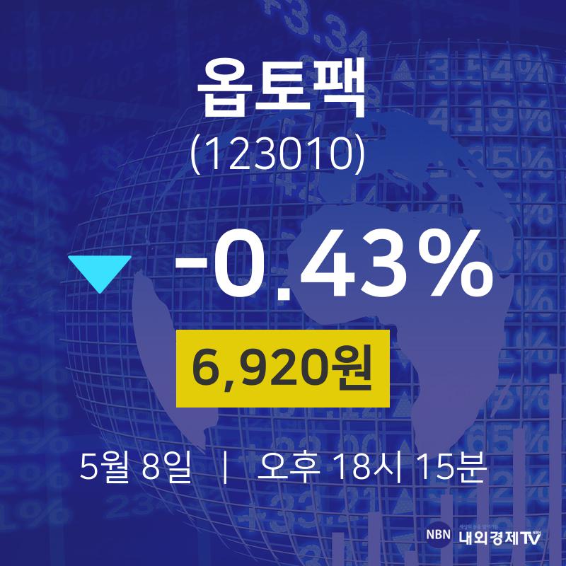 5월 8일 옵토팩 주식실시간 6920원  -0.43%