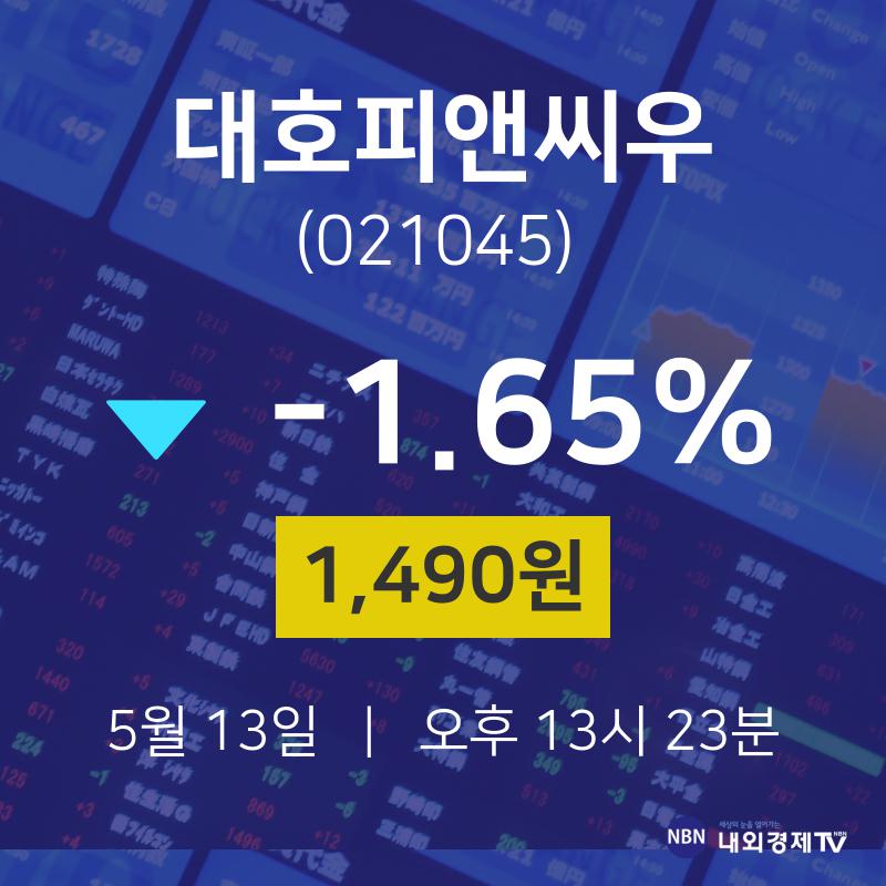 실시간증시 대호피앤씨우 주가 13일  현재 1490원