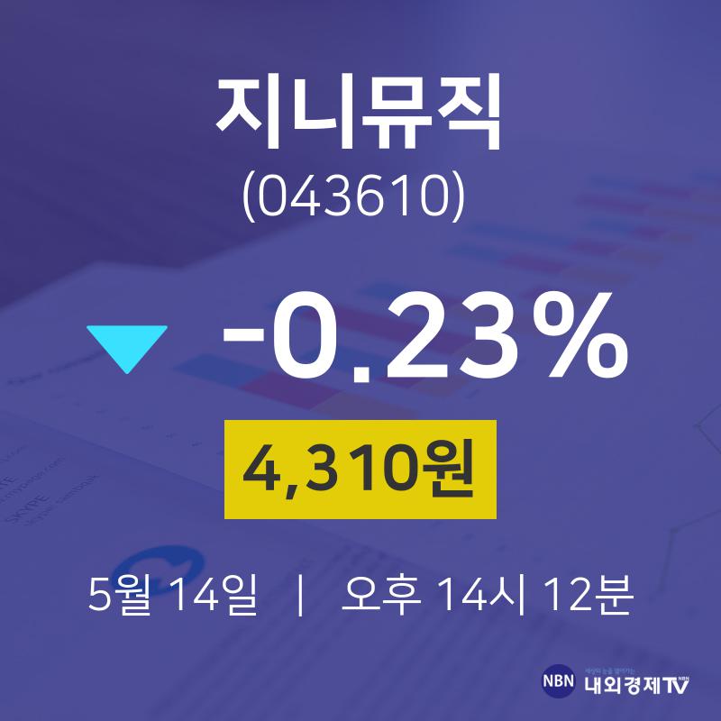 5월 14일 지니뮤직 배당주식 -0.23% 4310원