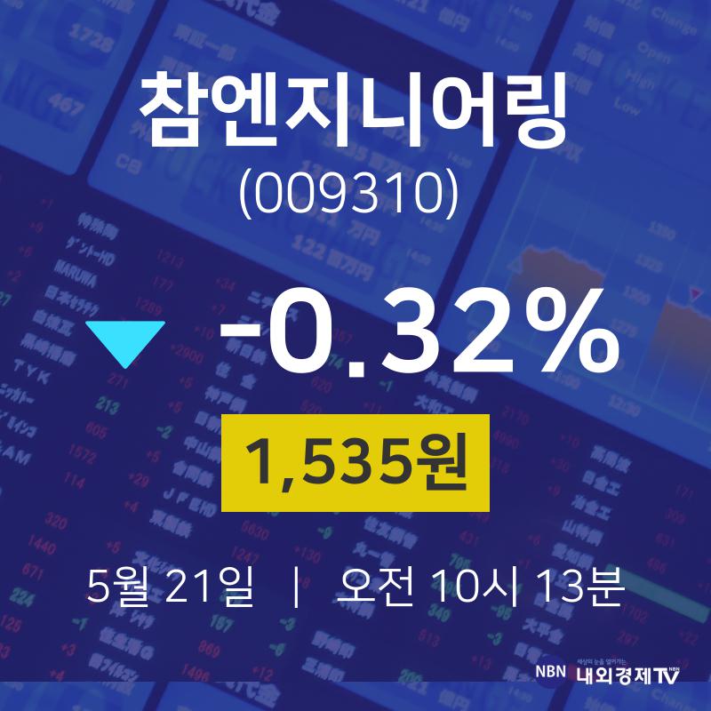 오늘주식 참엔지니어링 주가 21일  현재 1535원