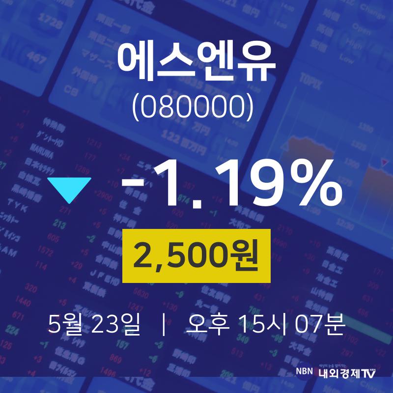 5월 23일 에스엔유 투자주식 -1.19% 2500원