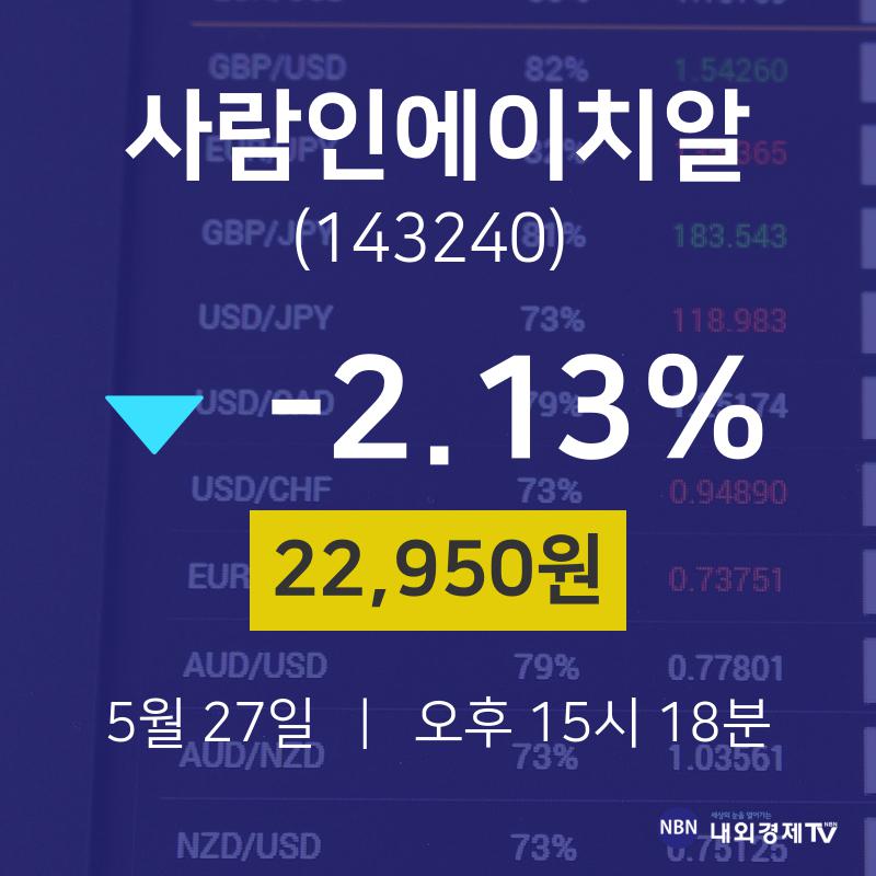 5월 27일 사람인에이치알 종목검색 22950원  -2.13%