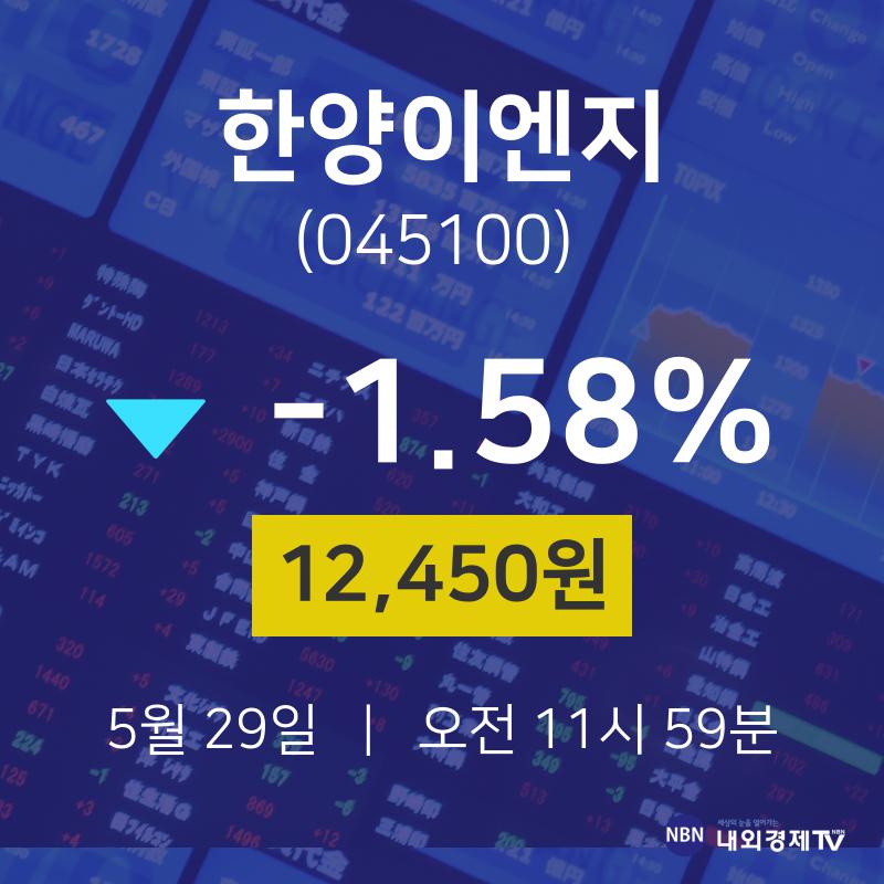 주식실시간 한양이엔지 주가 29일  현재 12450원