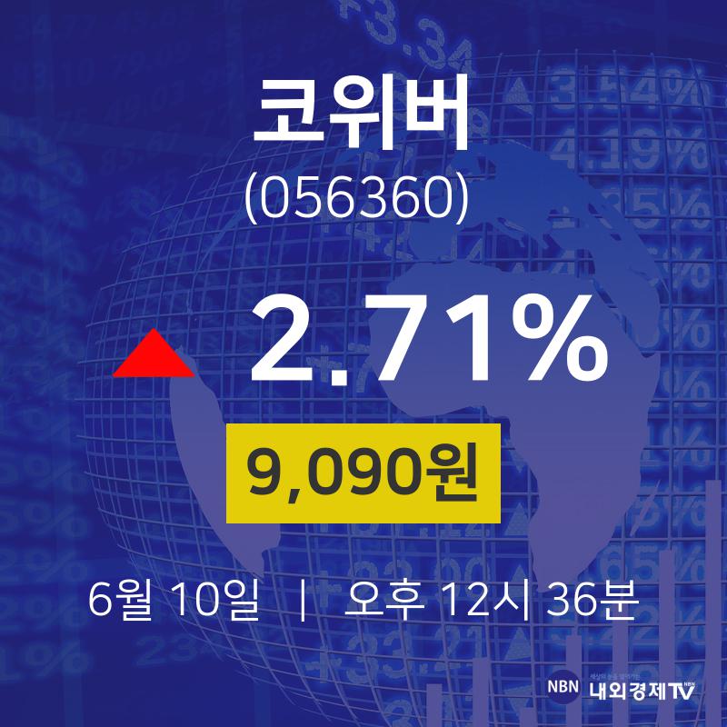 6월 10일 코위버 주식증권 2.71% 9090원