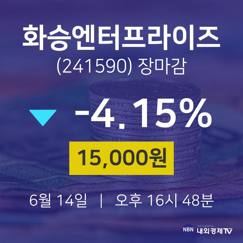 [상장주 주가정보]  14일 화승엔터프라이즈 마감증시 15000원...