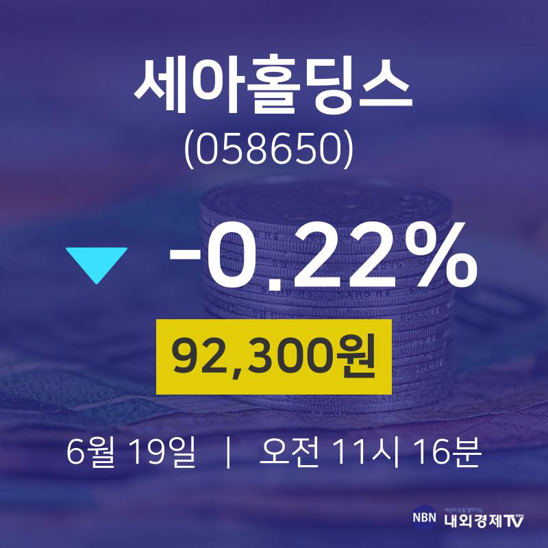 주식종목 세아홀딩스 주가 19일  현재 92300원 