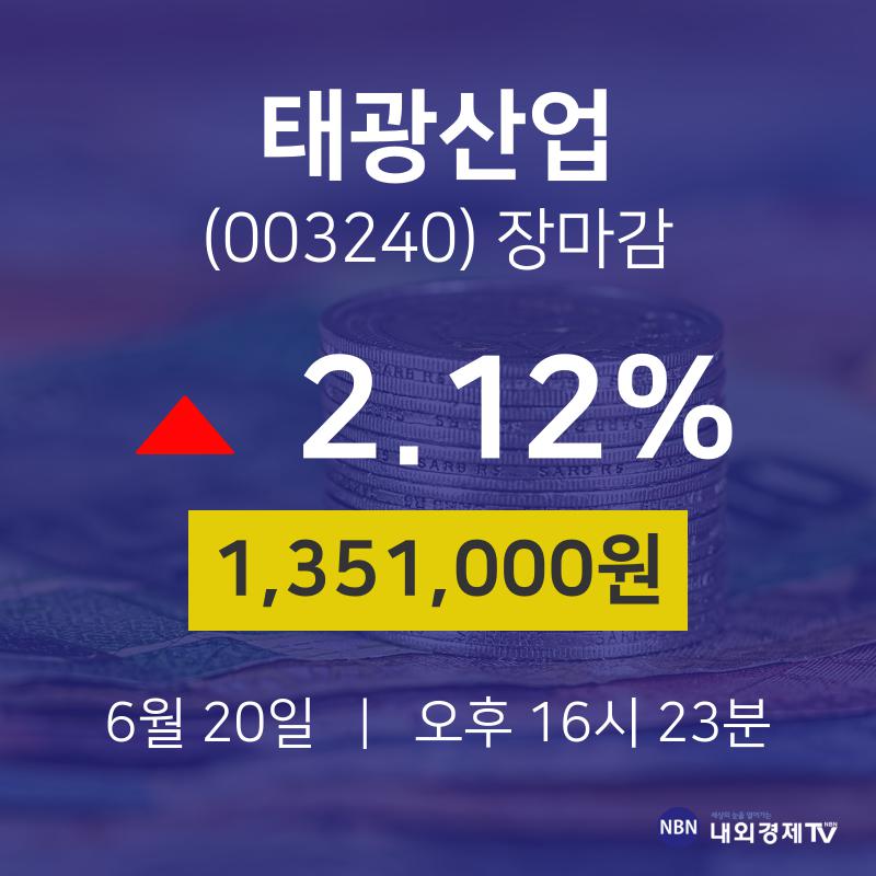 [특징주 주가정보]  20일 태광산업 마감증시 1351000원...