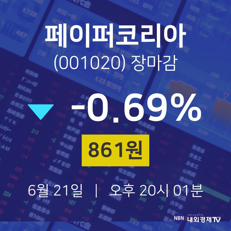 [특징주분석 종목정보]  21일 페이퍼코리아 마감증시 861원...