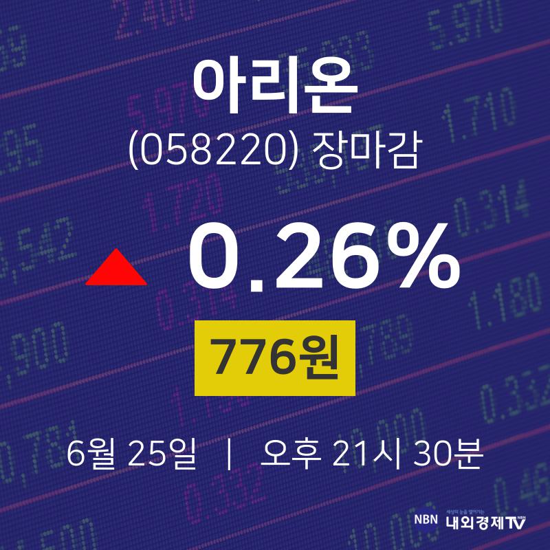 [특징주분석 종목정보]  25일 아리온 마감증시 776원...