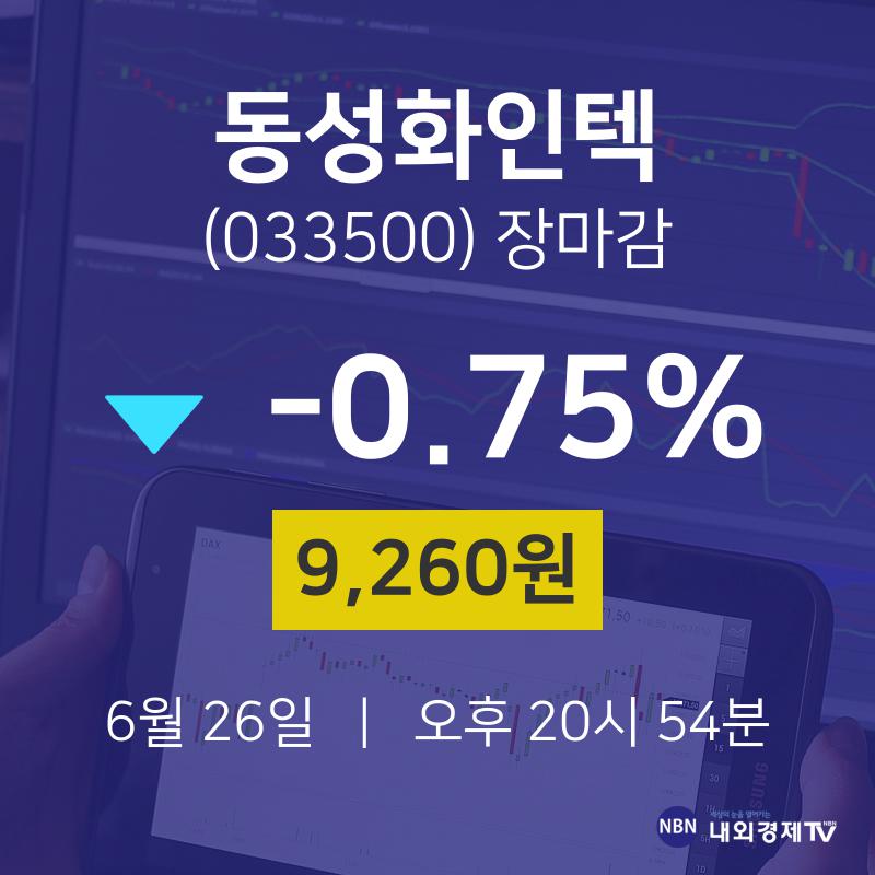 [상장주 주식시세]  26일 동성화인텍 마감증시 9260원...
