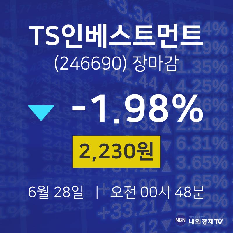 [인기주분석 매매동향] 6월 28일 TS인베스트먼트 2230원으로 장 마감