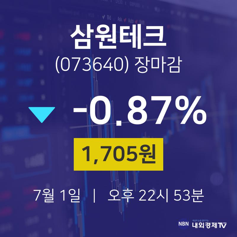 [특징주 주가정보]  1일 삼원테크 마감증시 1705원...