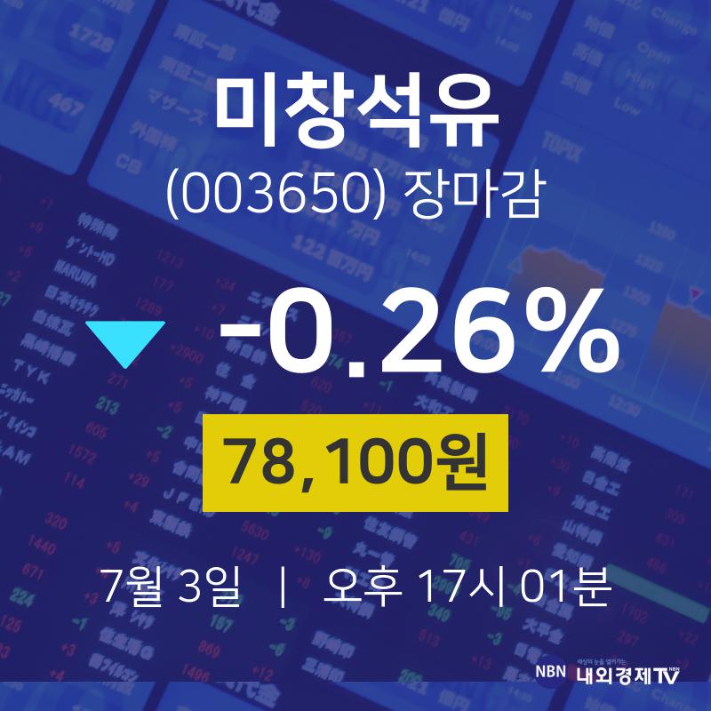 [특징주분석 주가정보] 7월 3일 미창석유 78100원으로 장 마감