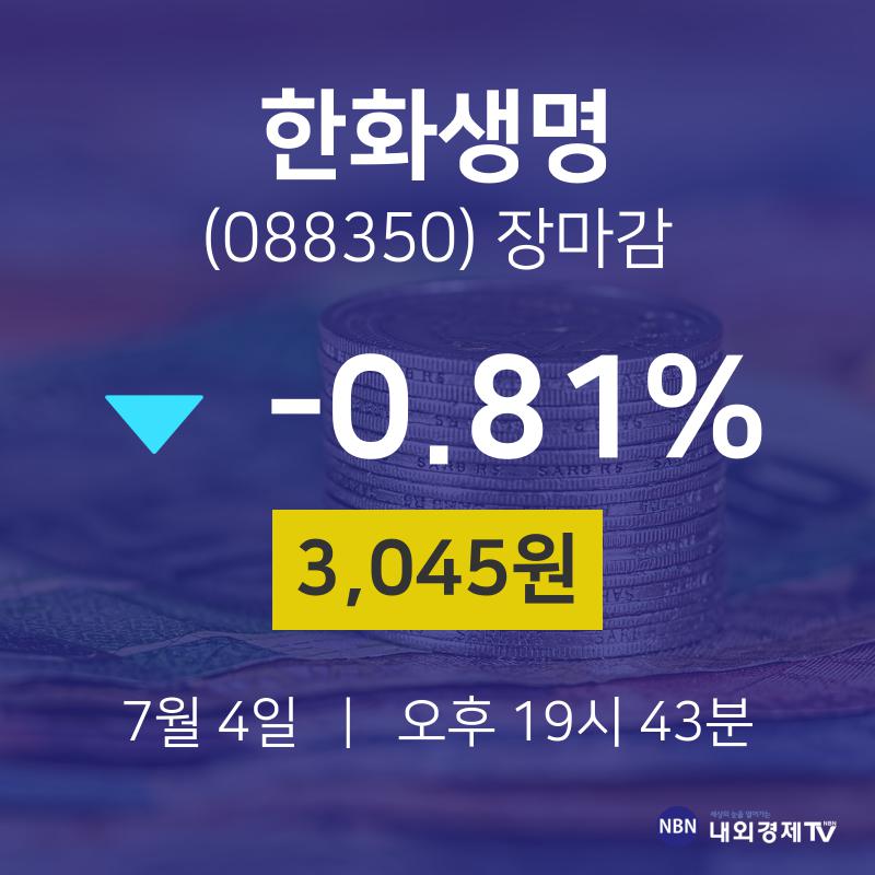 [특징주분석 주가정보]  4일 한화생명 마감증시 3045원...