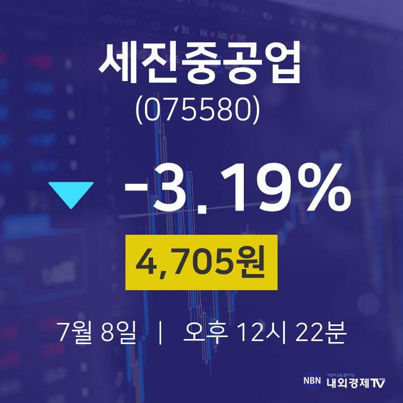 주식종목 세진중공업 주가 8일  현재 4705원 