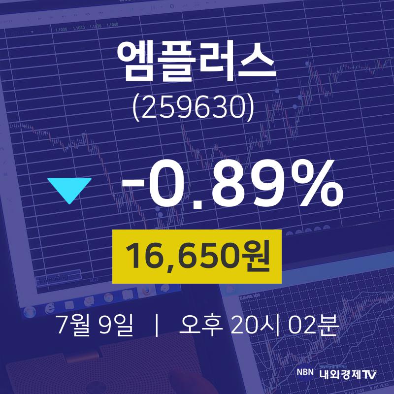 엠플러스주식실시간  9일  현재 16650원 
