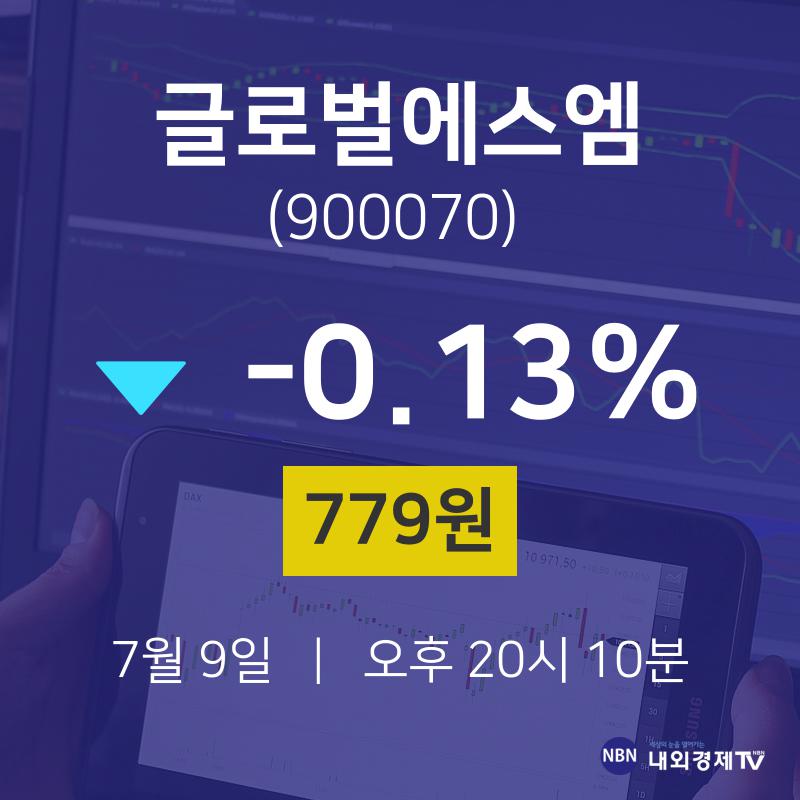오늘증시 글로벌에스엠 주가 9일  현재 779원 
