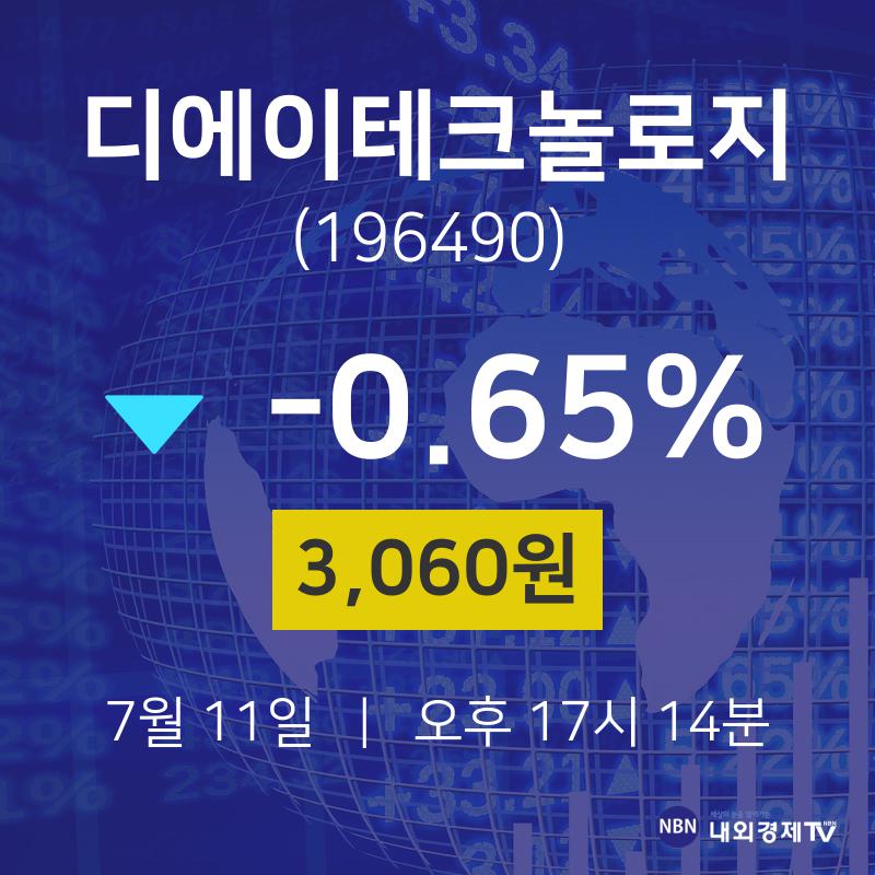 시세보기 디에이테크놀로지 주가 11일  현재 3060원 