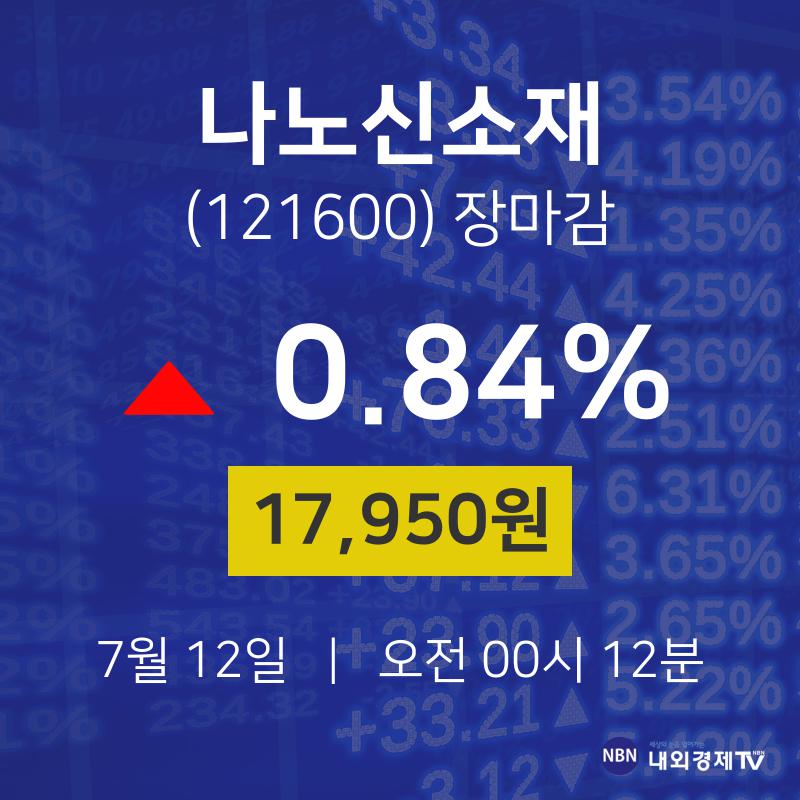 [특징주 주가정보] 7월 12일 나노신소재 17950원으로 장 마감