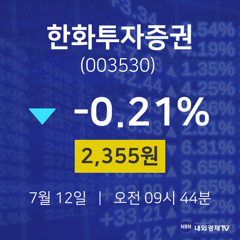 오늘주식 한화투자증권 주가 12일  현재 2355원 