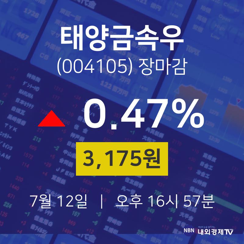 [특징주 종목정보] 7월 12일 태양금속우 3175원으로 장 마감