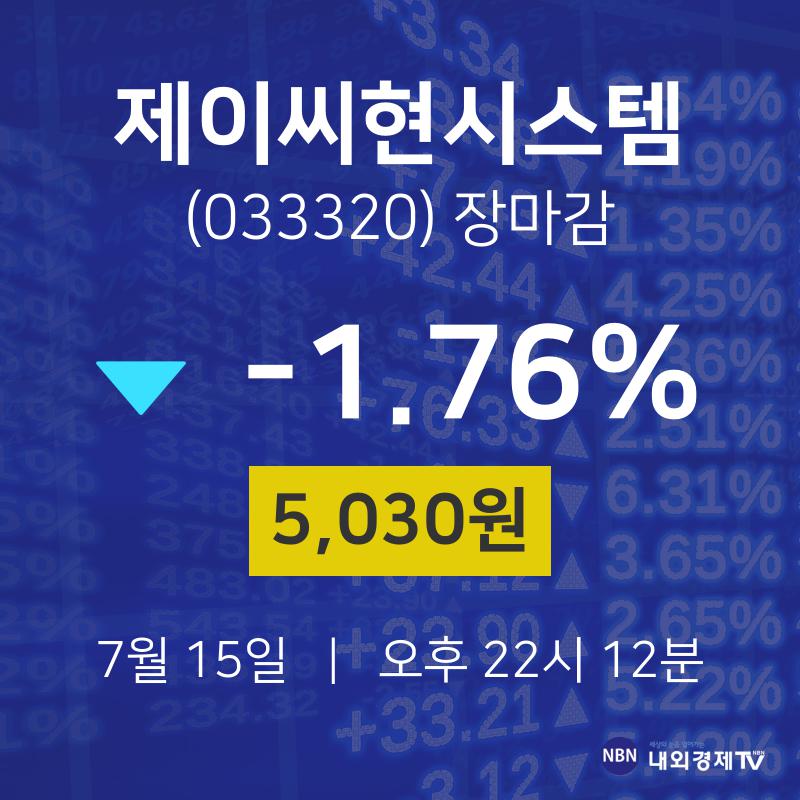 [인기종목 주가정보]  15일 제이씨현시스템 마감증시 5030원...