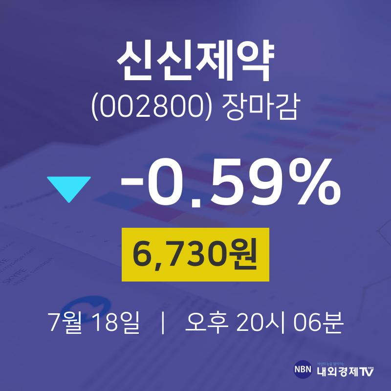 [상장주 주식시세]  18일 신신제약 마감증시 6730원...